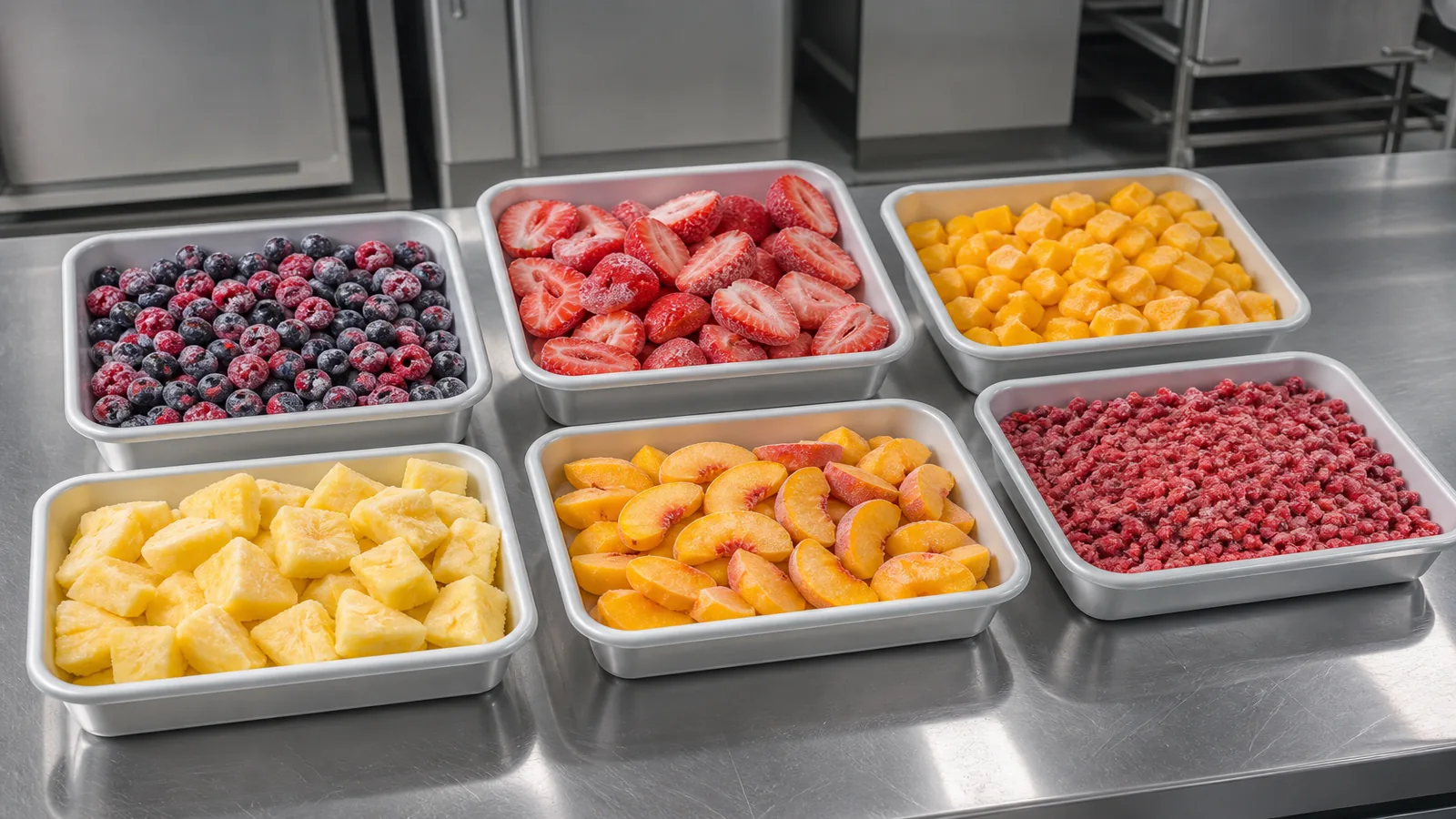 Whole berries, strawberry halves, mango dices and other IQF frozen fruit formats
