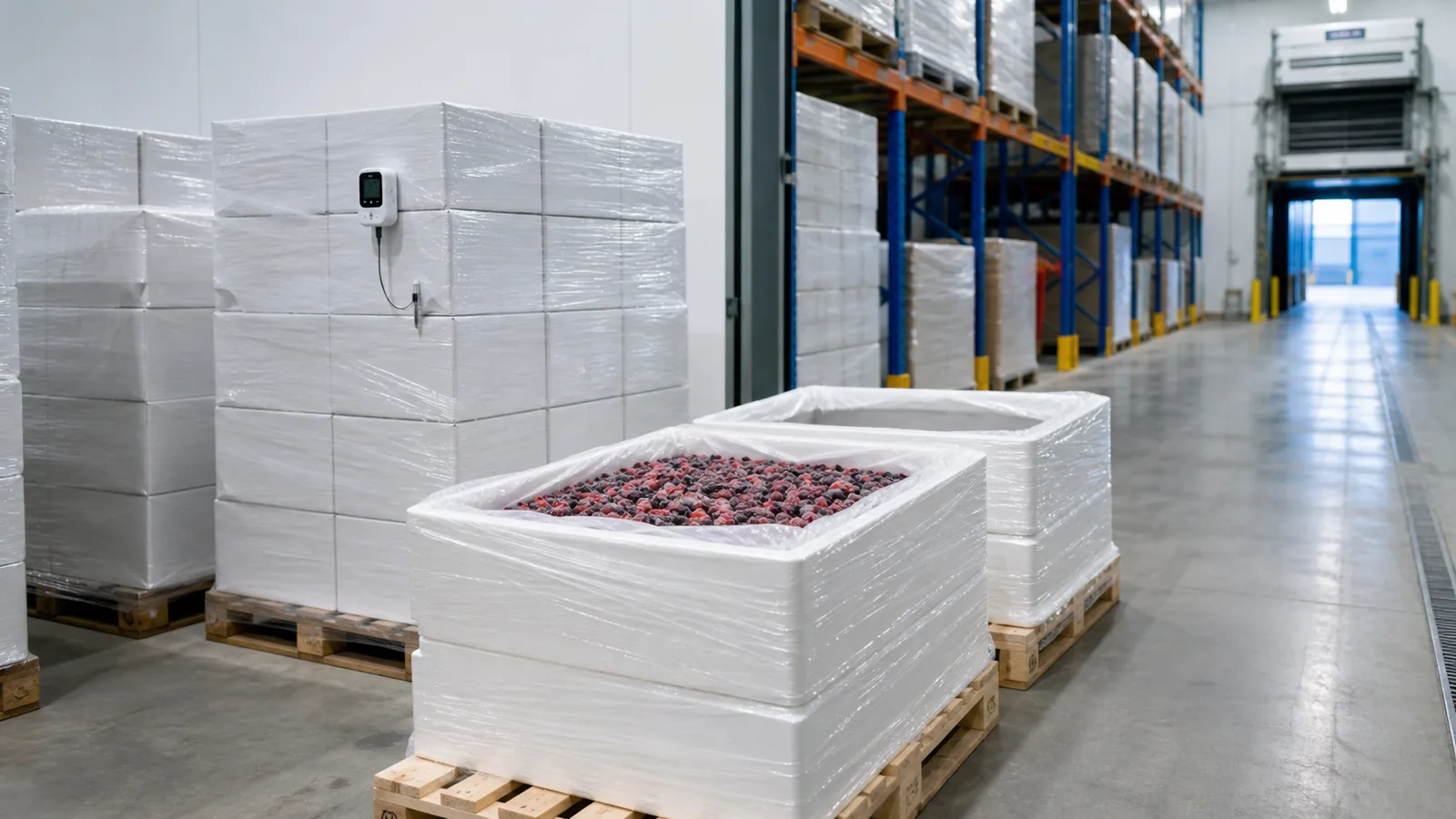 IQF fruit cold-chain storage in a refrigerated warehouse