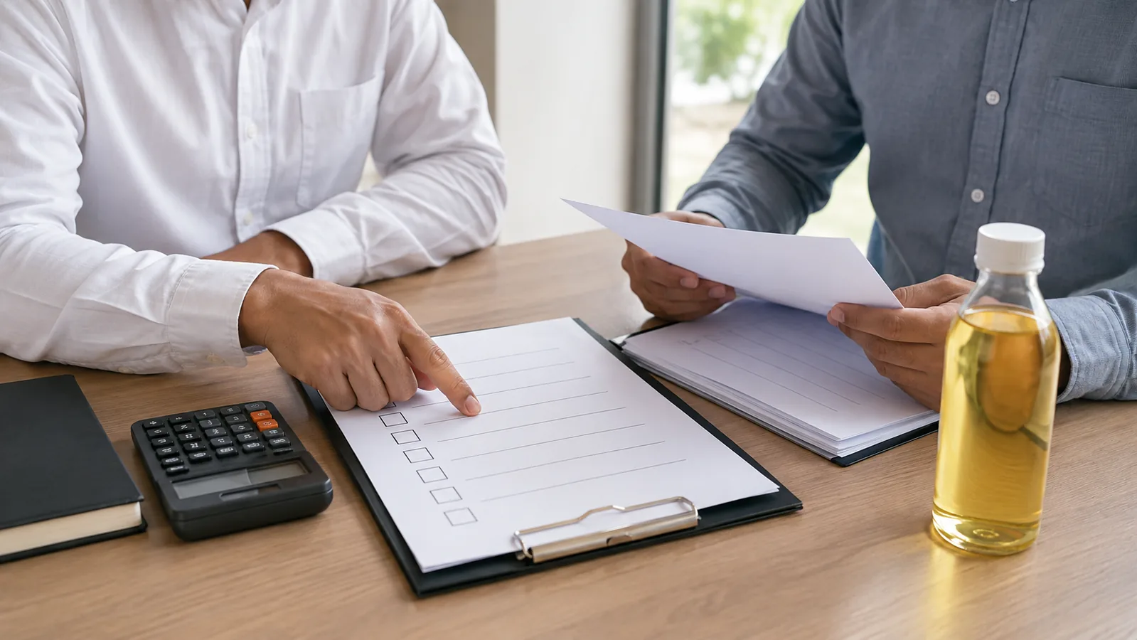 Procurement professionals reviewing a bulk palm oil RFQ checklist