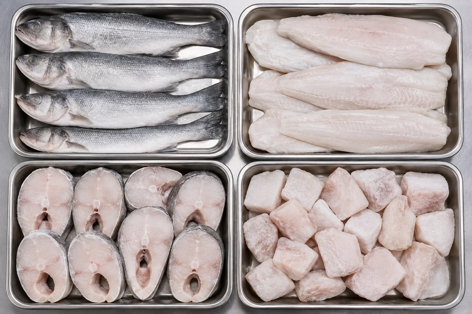 Frozen fish wholesale product formats: whole fish, fillets, steaks and portions